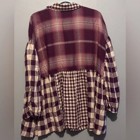 NWT Plaid Cato Baby Doll Drop Sleeve Blouse - Picture 8 of 9